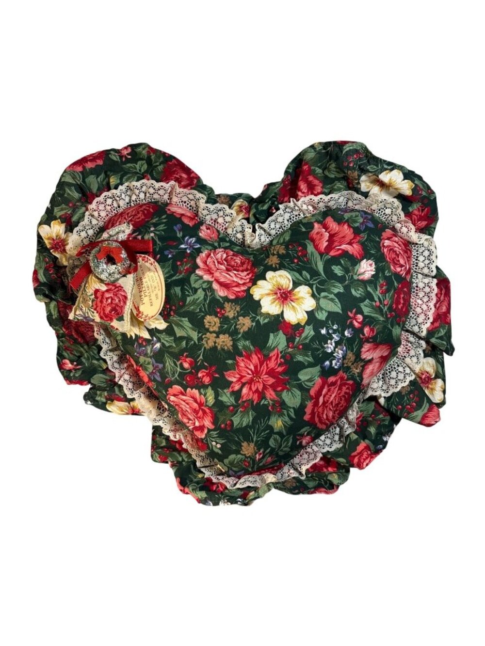 Victorian Rose Potpourri Heart Pillow With Ruffled Floral Lace Trim 16 Inches Mr